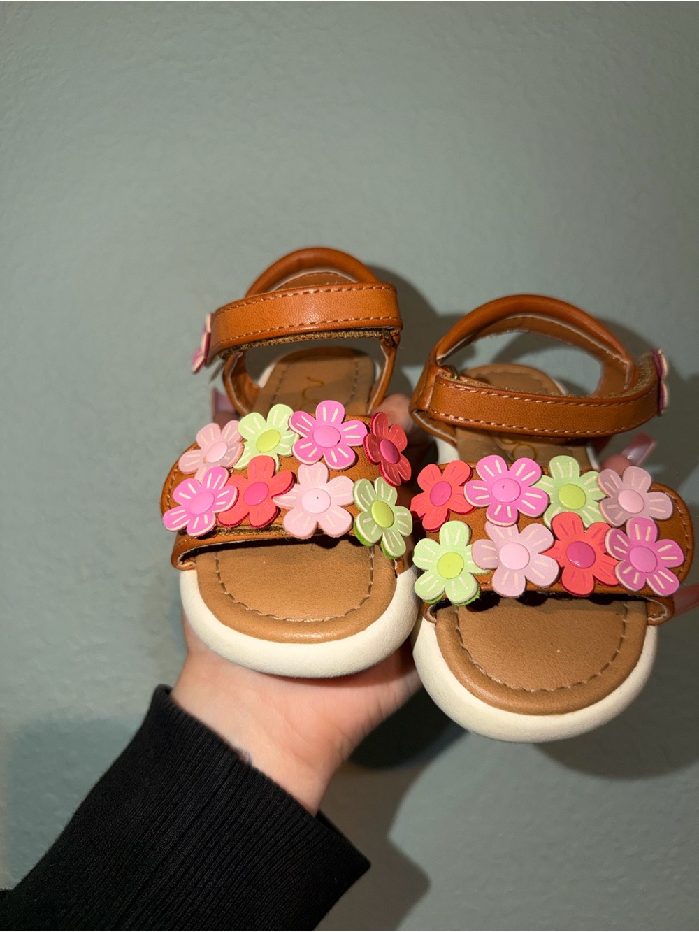 Toddler Floral Strap Sandals in Brown and Multicolor